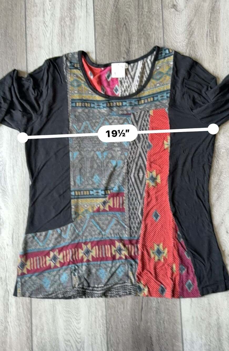Parsley And Sage Boho Tunic Top Size M Black Multicolor Patchwork - Picture 5 of 6